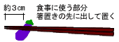 箸先約1寸を使い、箸置きの先に出して置く